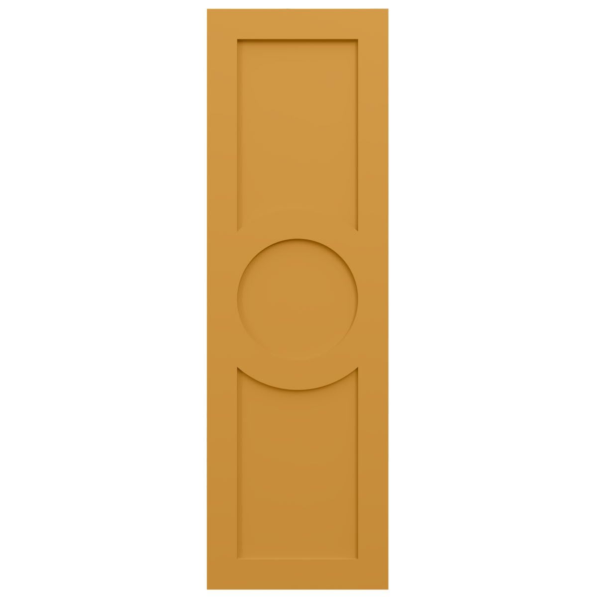 12"W x 60"H True Fit PVC Center Circle Arts & Crafts Fixed Mount Shutters, Turmeric (Per Pair - Hardware Not Included)