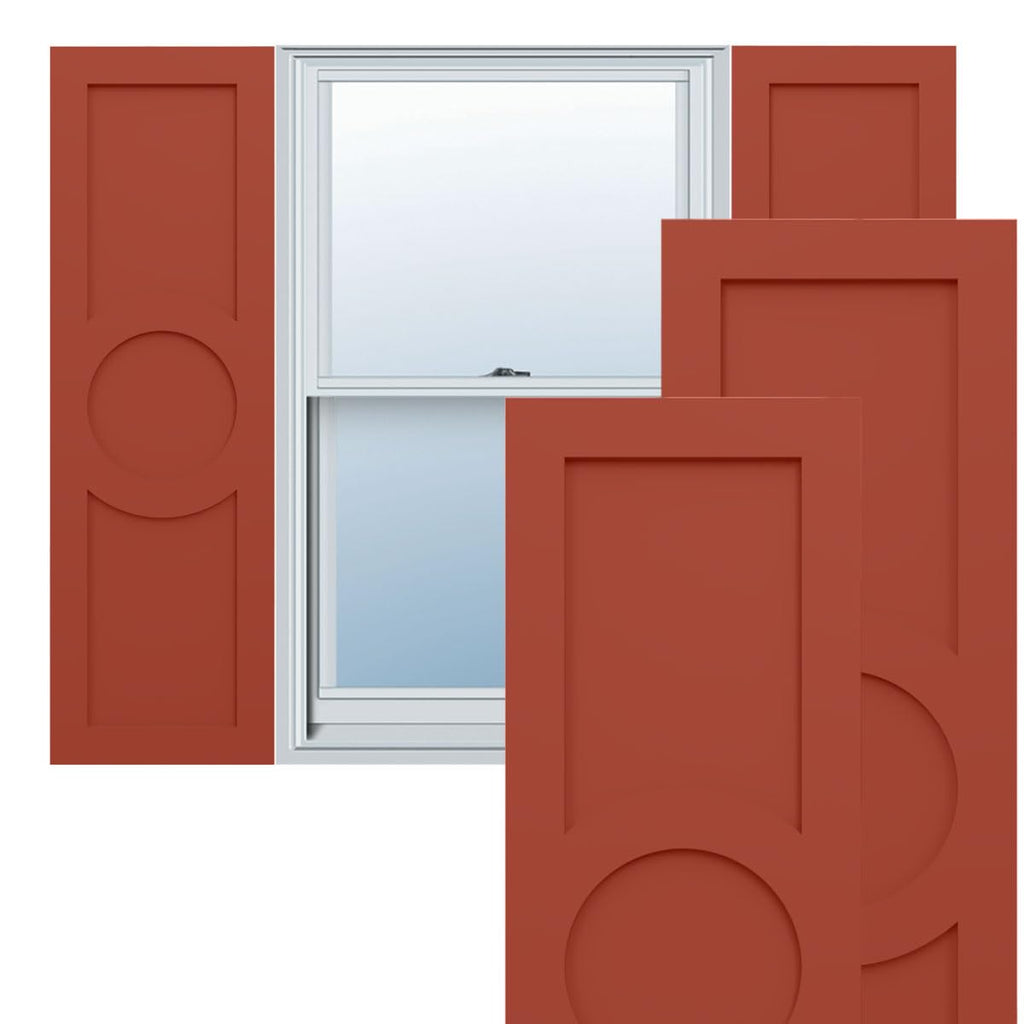 18"W x 39"H True Fit PVC Center Circle Arts & Crafts Fixed Mount Shutters, Thermal Green (Per Pair - Hardware Not Included)