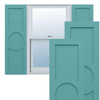 18"W x 39"H True Fit PVC Center Circle Arts & Crafts Fixed Mount Shutters, Thermal Green (Per Pair - Hardware Not Included)