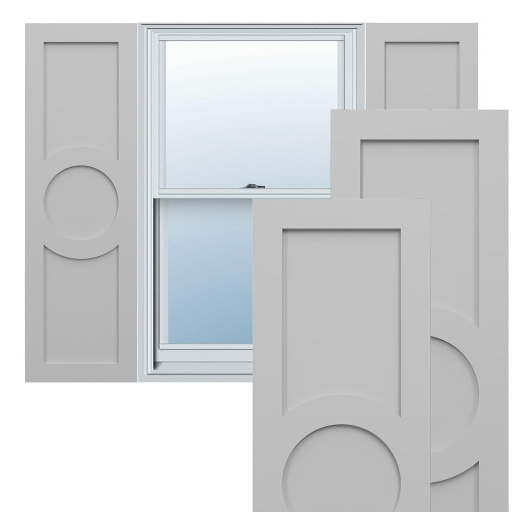 18"W x 39"H True Fit PVC Center Circle Arts & Crafts Fixed Mount Shutters, Thermal Green (Per Pair - Hardware Not Included)