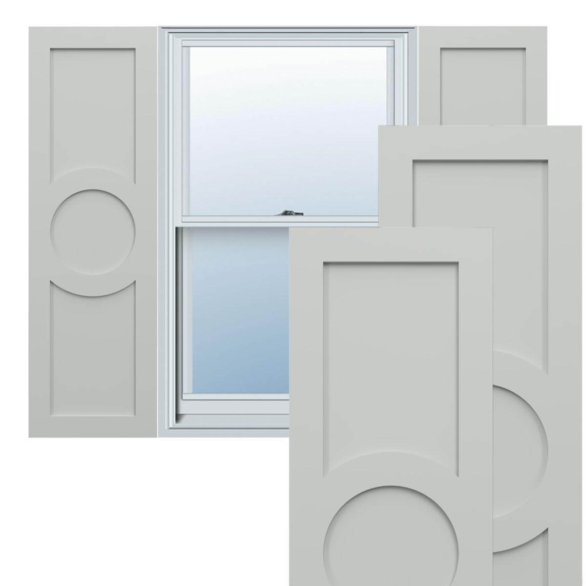 18"W x 39"H True Fit PVC Center Circle Arts & Crafts Fixed Mount Shutters, Thermal Green (Per Pair - Hardware Not Included)