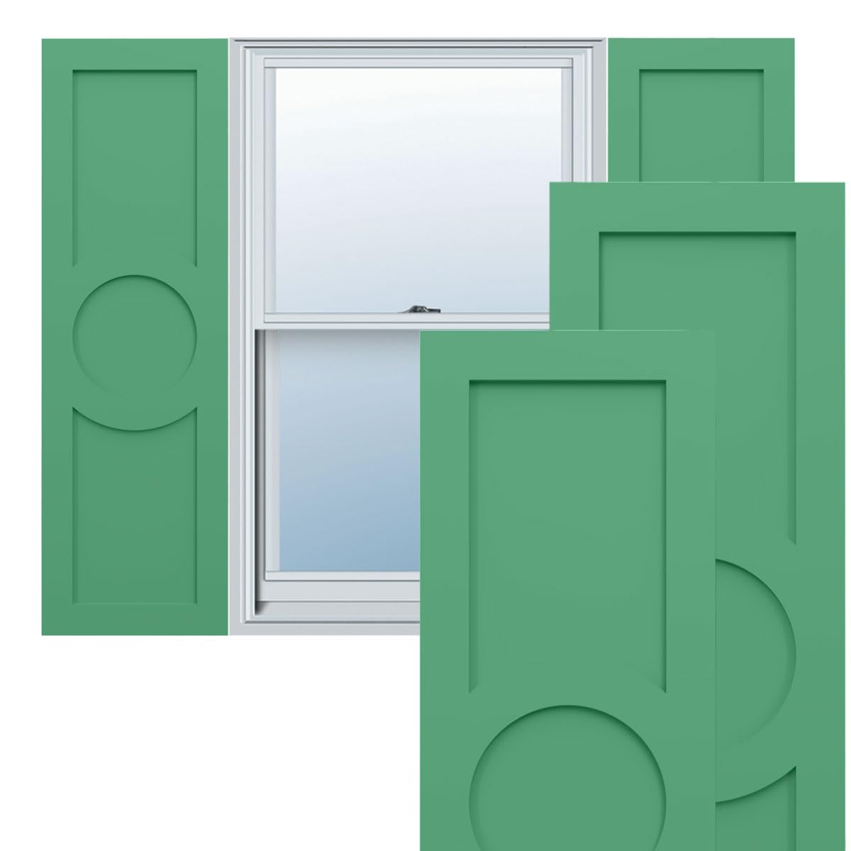 12"W x 60"H True Fit PVC Center Circle Arts & Crafts Fixed Mount Shutters, Turmeric (Per Pair - Hardware Not Included)