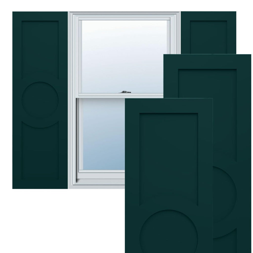 18"W x 39"H True Fit PVC Center Circle Arts & Crafts Fixed Mount Shutters, Thermal Green (Per Pair - Hardware Not Included)