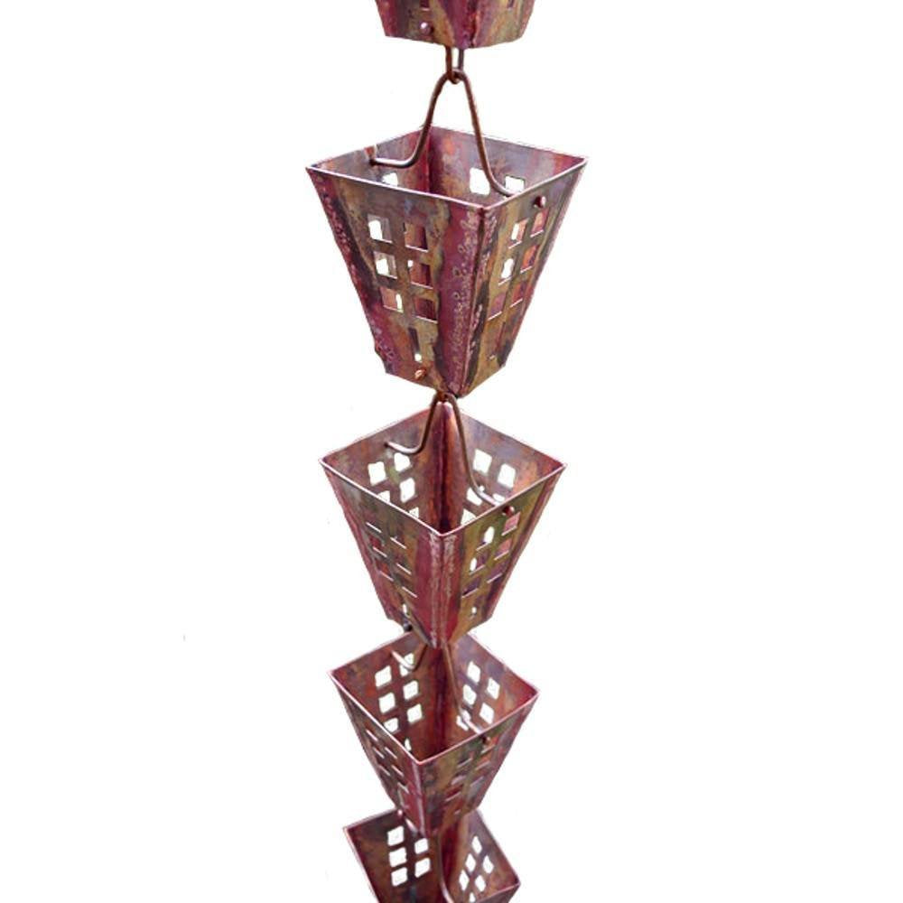 Arts & Crafts Square Cups Rain Chain with Installation Kit (16 Foot)