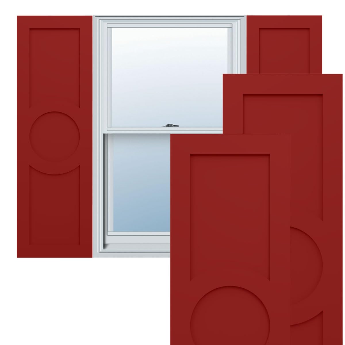 18"W x 39"H True Fit PVC Center Circle Arts & Crafts Fixed Mount Shutters, Thermal Green (Per Pair - Hardware Not Included)
