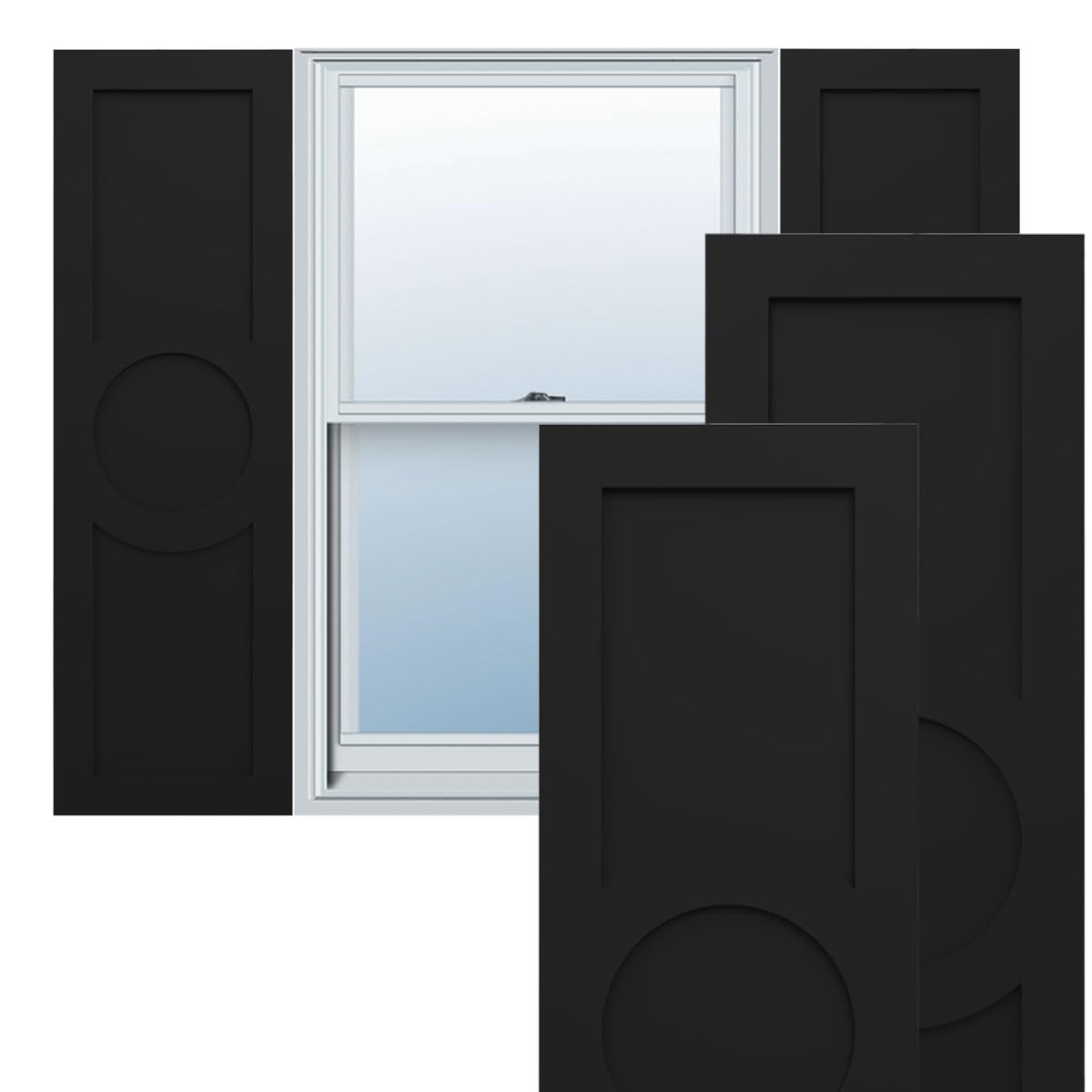 18"W x 39"H True Fit PVC Center Circle Arts & Crafts Fixed Mount Shutters, Thermal Green (Per Pair - Hardware Not Included)