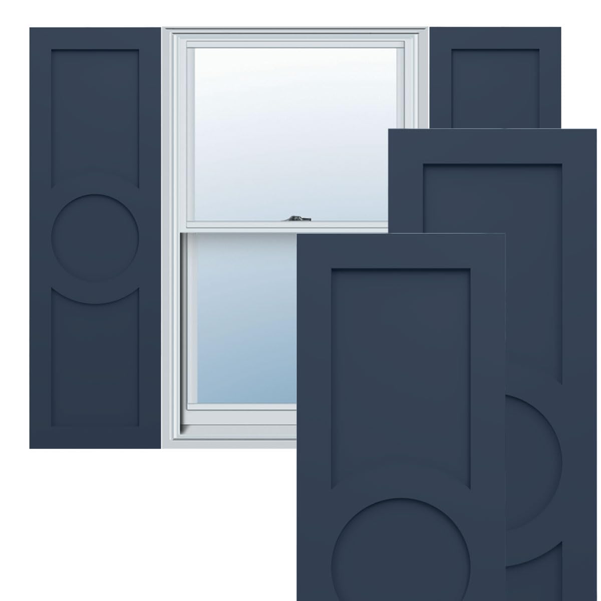 18"W x 39"H True Fit PVC Center Circle Arts & Crafts Fixed Mount Shutters, Thermal Green (Per Pair - Hardware Not Included)