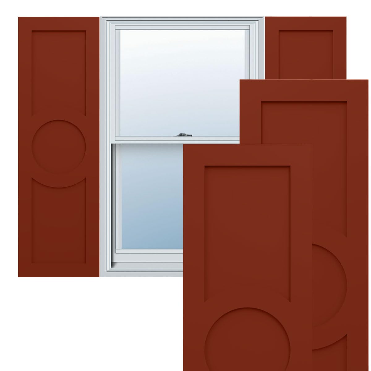 18"W x 39"H True Fit PVC Center Circle Arts & Crafts Fixed Mount Shutters, Thermal Green (Per Pair - Hardware Not Included)