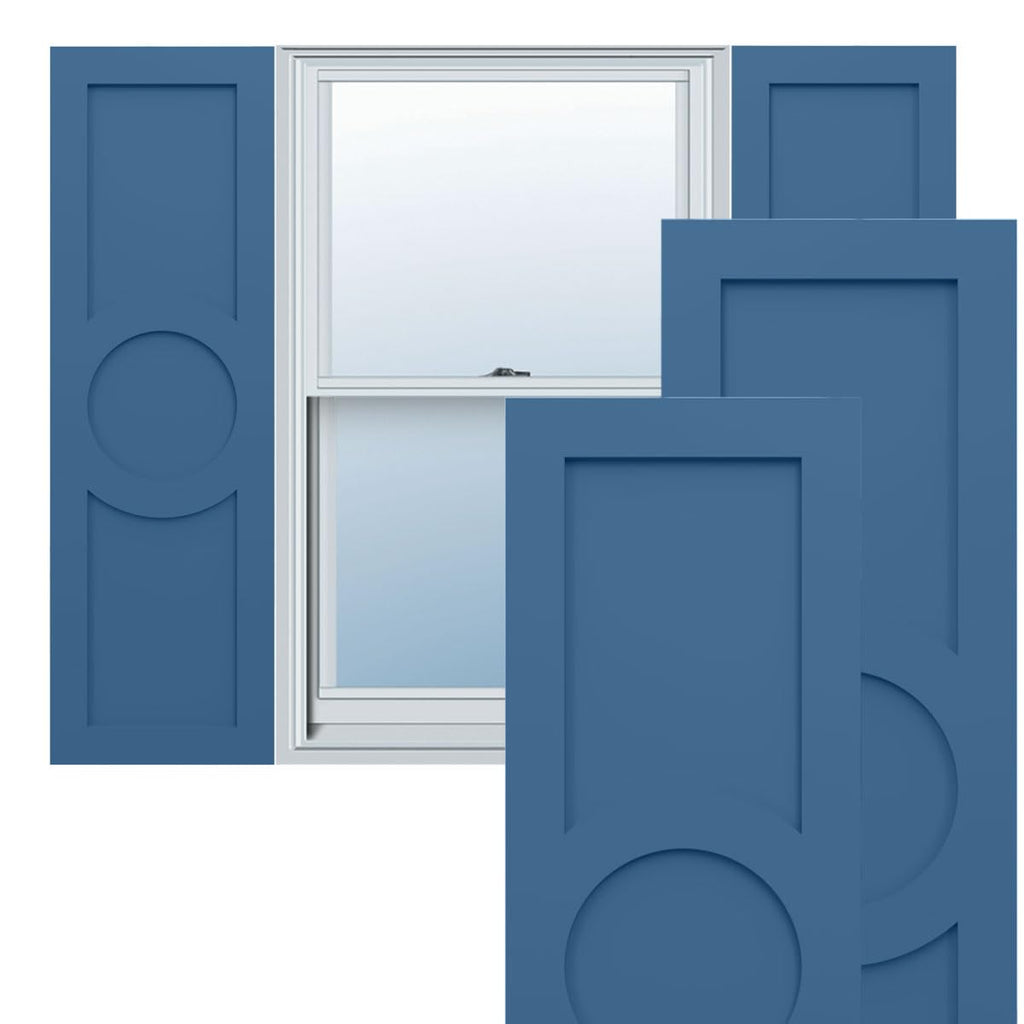 18"W x 39"H True Fit PVC Center Circle Arts & Crafts Fixed Mount Shutters, Thermal Green (Per Pair - Hardware Not Included)