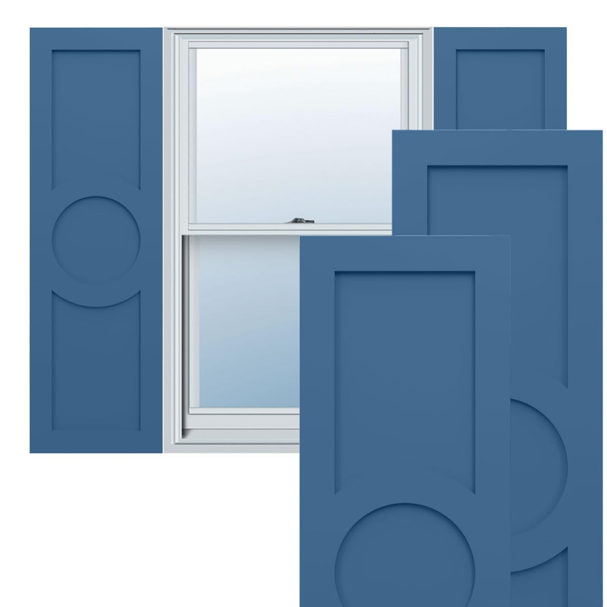 18"W x 39"H True Fit PVC Center Circle Arts & Crafts Fixed Mount Shutters, Thermal Green (Per Pair - Hardware Not Included)