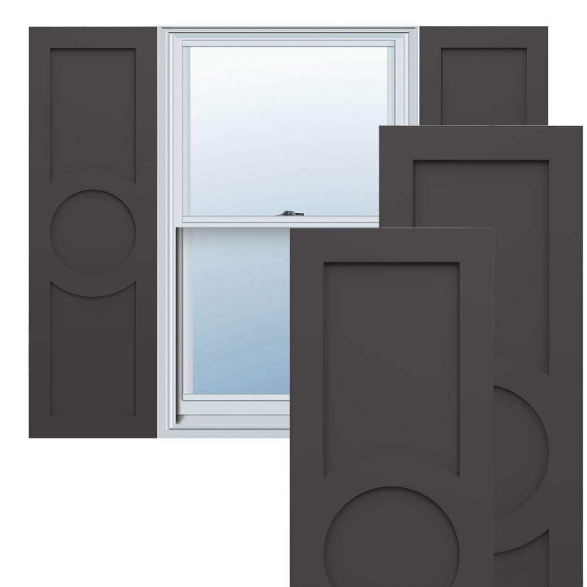 18"W x 39"H True Fit PVC Center Circle Arts & Crafts Fixed Mount Shutters, Thermal Green (Per Pair - Hardware Not Included)