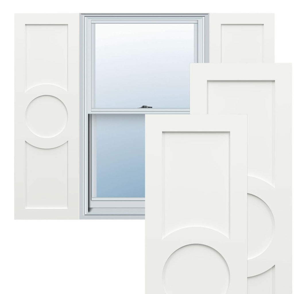 18"W x 39"H True Fit PVC Center Circle Arts & Crafts Fixed Mount Shutters, Thermal Green (Per Pair - Hardware Not Included)