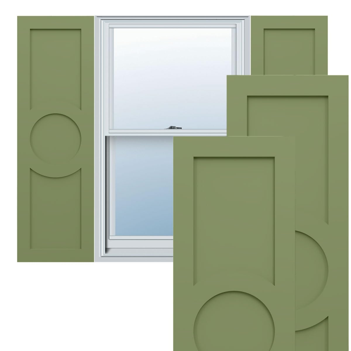 18"W x 39"H True Fit PVC Center Circle Arts & Crafts Fixed Mount Shutters, Thermal Green (Per Pair - Hardware Not Included)