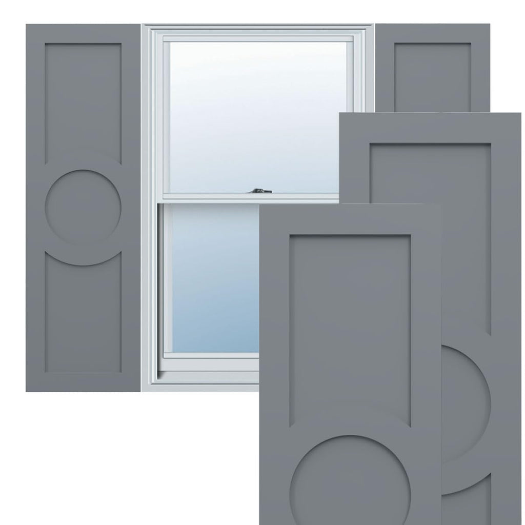 18"W x 39"H True Fit PVC Center Circle Arts & Crafts Fixed Mount Shutters, Thermal Green (Per Pair - Hardware Not Included)