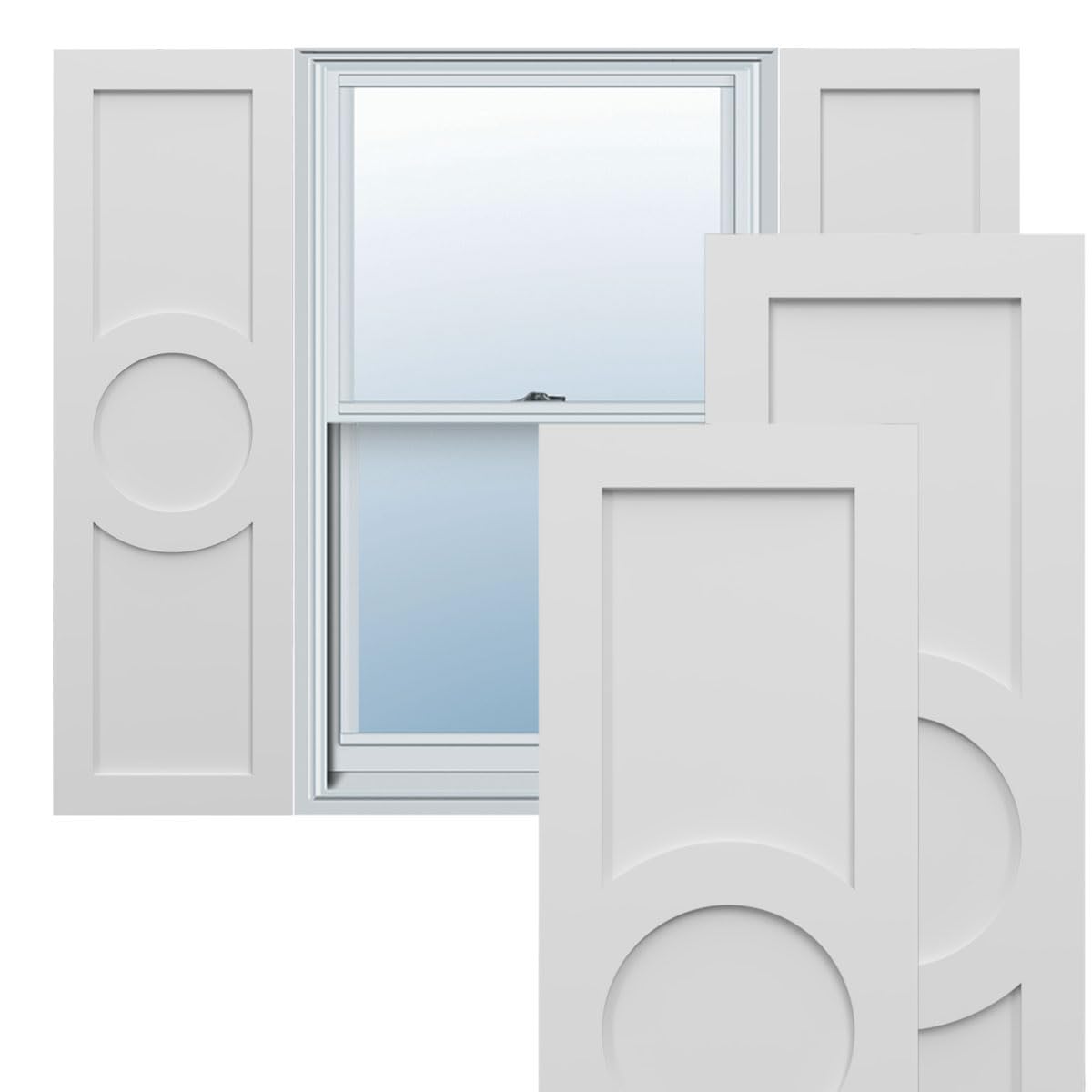 18"W x 39"H True Fit PVC Center Circle Arts & Crafts Fixed Mount Shutters, Thermal Green (Per Pair - Hardware Not Included)