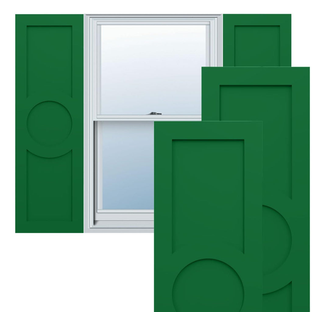 18"W x 39"H True Fit PVC Center Circle Arts & Crafts Fixed Mount Shutters, Thermal Green (Per Pair - Hardware Not Included)