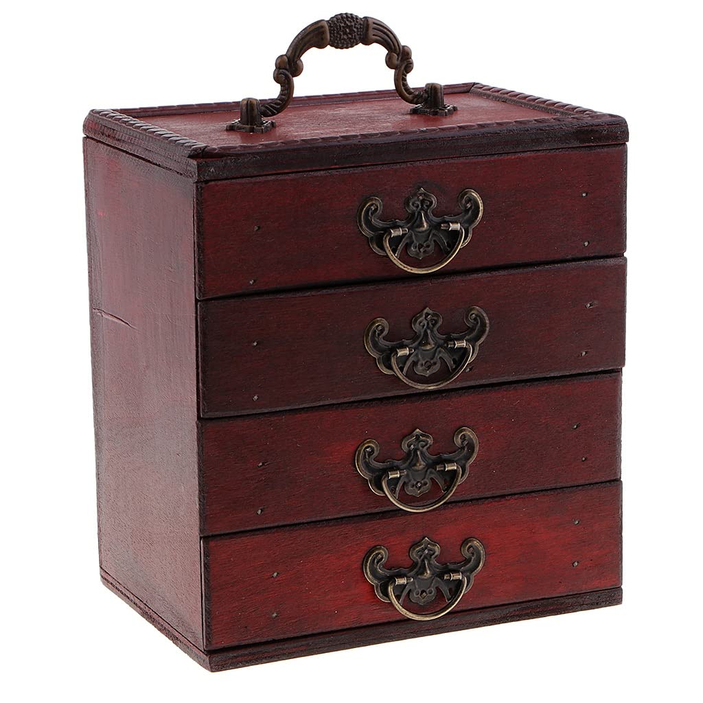 4 Layers Jewelry Storage Case Box Treasure Chest Wooden Art Crafts (A 15x10x16.5cm)