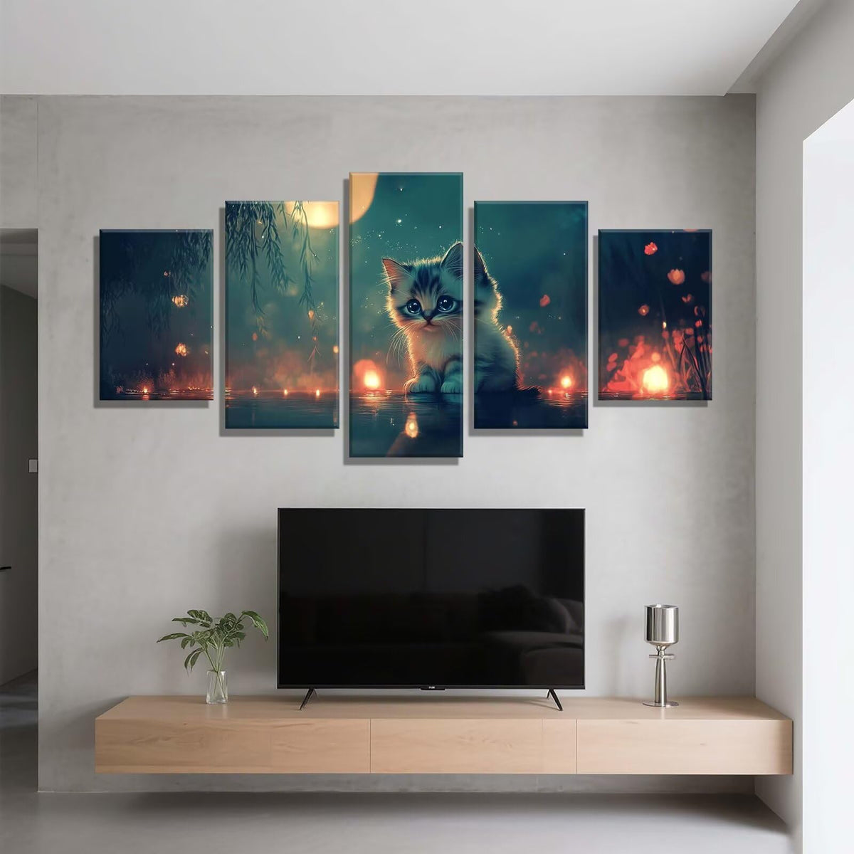5 Pack Diamond Painting Kits Moon Cat Large Diamond Painting Kits for Adults, Crystal Rhinestone Gems Arts and Crafts, DIY Full Drill Embroidery Paintings, Home Wall Decor 300x180cm/120x78in q-9548