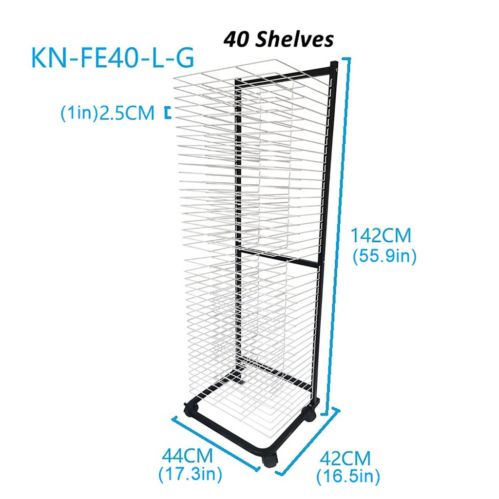 20-Shelves/40-Shelves Mobile Art Drying Rack Metal Steel Art Work and Paint Drying Rack A3 Paper Storage for Art Studios & Classrooms Painting Crafts, Black and White (Size : 40 Shelves)
