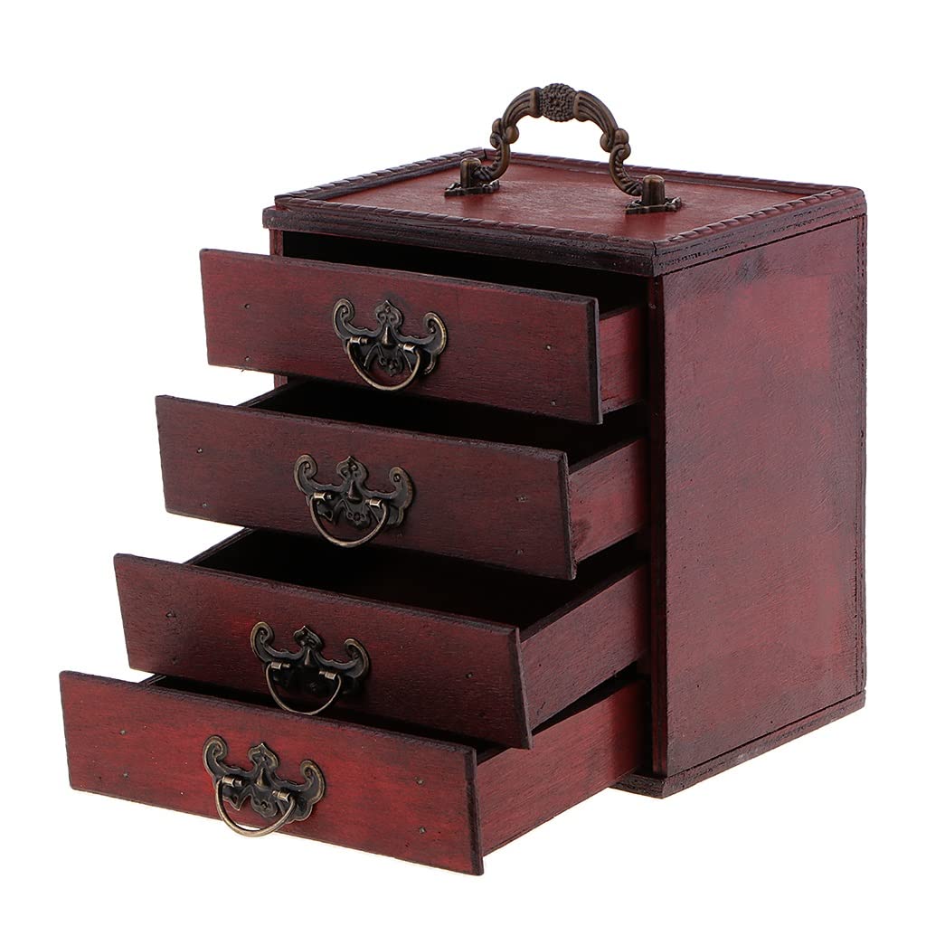 4 Layers Jewelry Storage Case Box Treasure Chest Wooden Art Crafts (A 15x10x16.5cm)