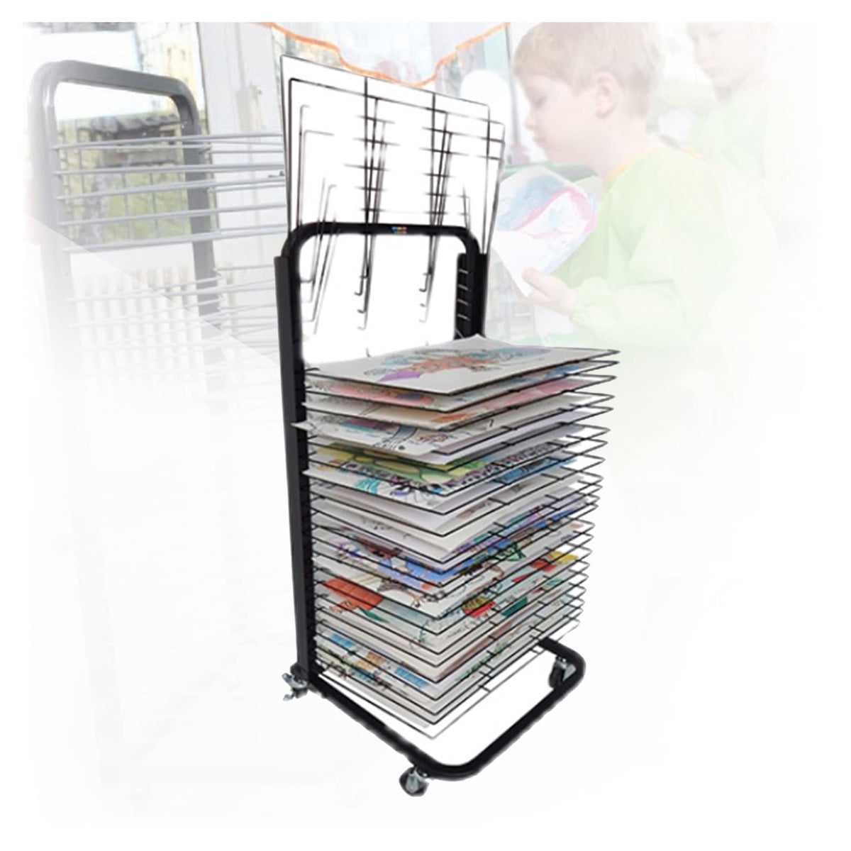 Art Drying Rack for Classroom Painting Crafts, Drying Racks,Artwork Drying Rack,Foldable Oiling Board Magazine Rack,Suitable for Kindergartens and Art Studios with Pulleys for Easy Movement/35 Floors