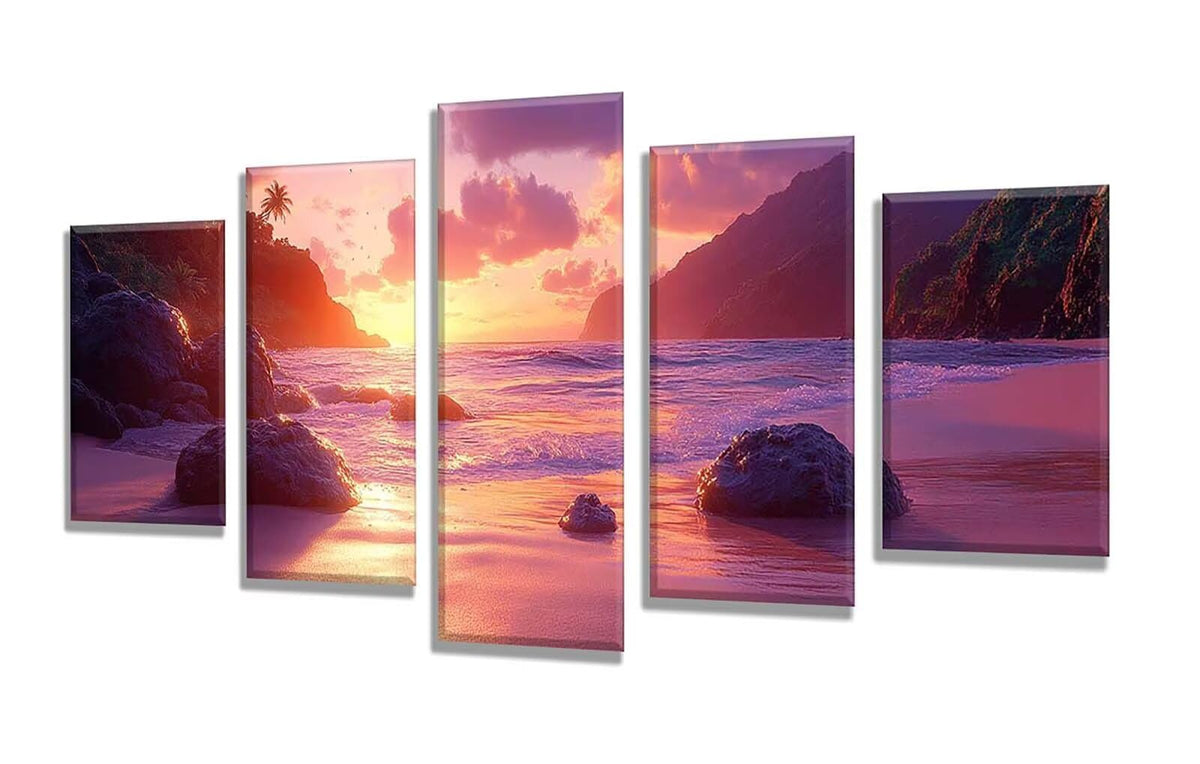 5 Pack Diamond Painting Kits Sunset Beach Large Diamond Painting Kits for Adults, Crystal Rhinestone Gems Arts and Crafts, DIY Full Drill Embroidery Paintings, Home Decor 300x180cm/120x78in q-9449