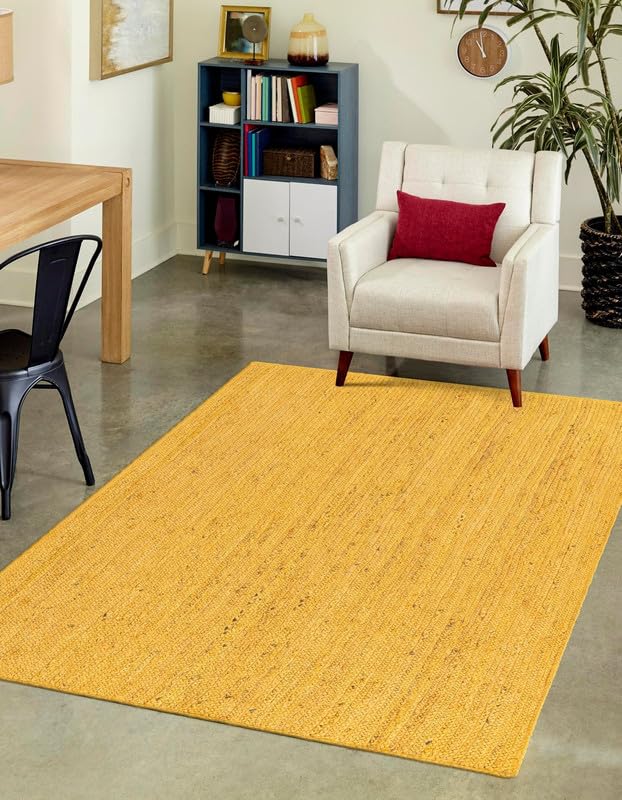 10' Square Jute Square Rug | Yellow Layered Craft Decorative
