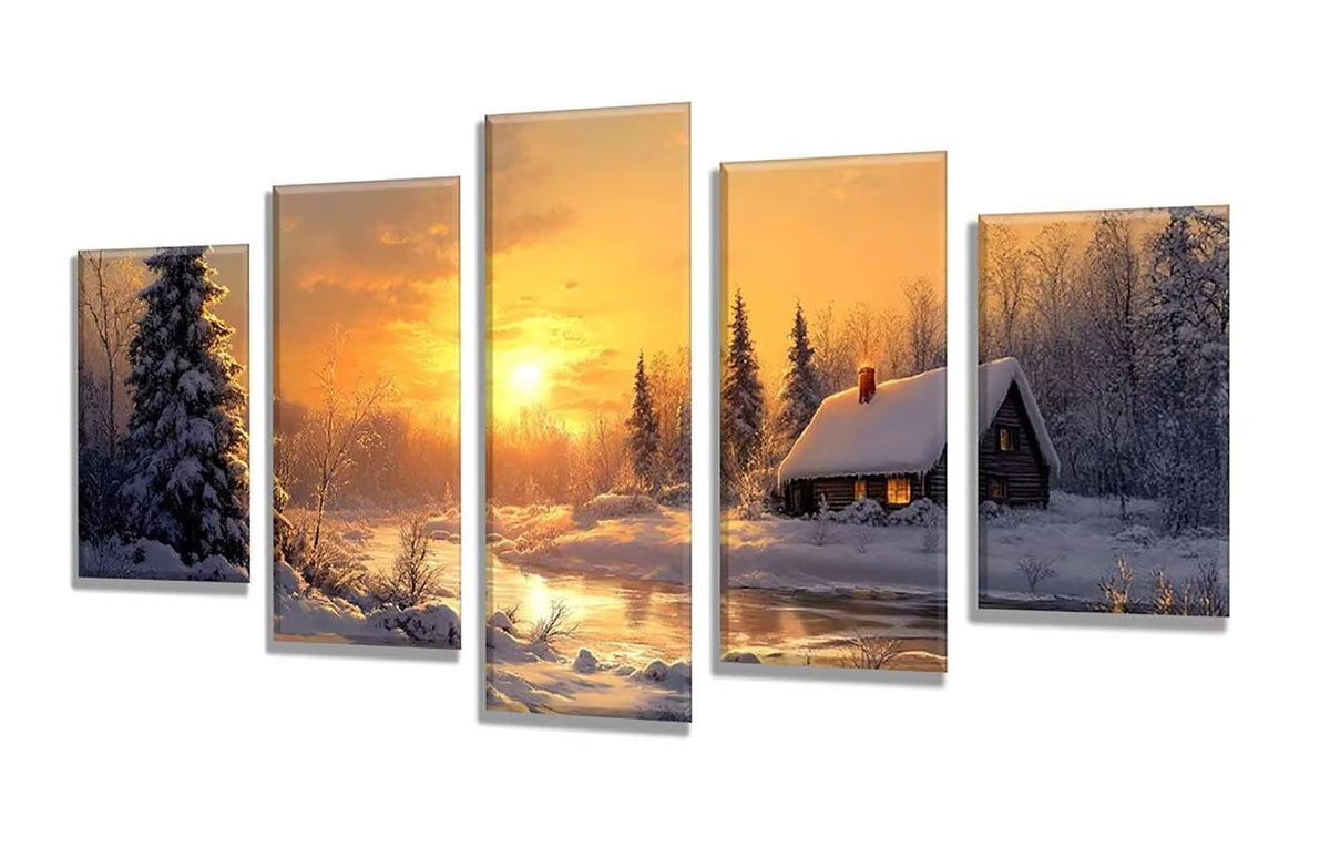 5 Pack Diamond Painting Kits Sunset Cabin Large Diamond Painting Kits for Adults, Crystal Gems Arts and Crafts, DIY Full Drill Embroidery Paintings for Home Wall Decor 300x180cm/120x78in q-10395