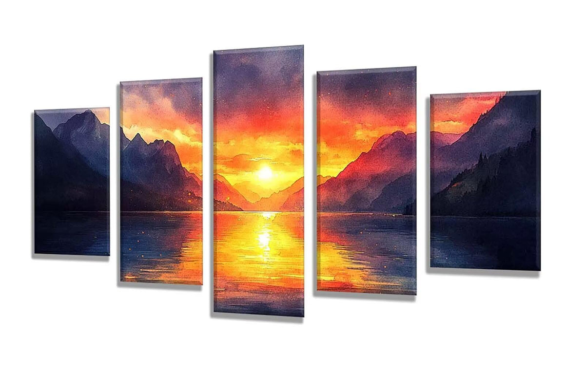 5 Pack Diamond Painting Kits Sunset Lake Large Diamond Painting Kits for Adults, Crystal Rhinestone Gems Arts and Crafts, DIY Full Drill Embroidery Paintings, Home Decor 300x180cm/120x78in q-10626