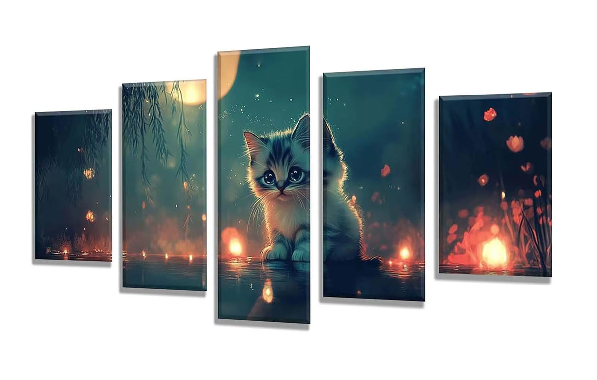 5 Pack Diamond Painting Kits Moon Cat Large Diamond Painting Kits for Adults, Crystal Rhinestone Gems Arts and Crafts, DIY Full Drill Embroidery Paintings, Home Wall Decor 300x180cm/120x78in q-9548