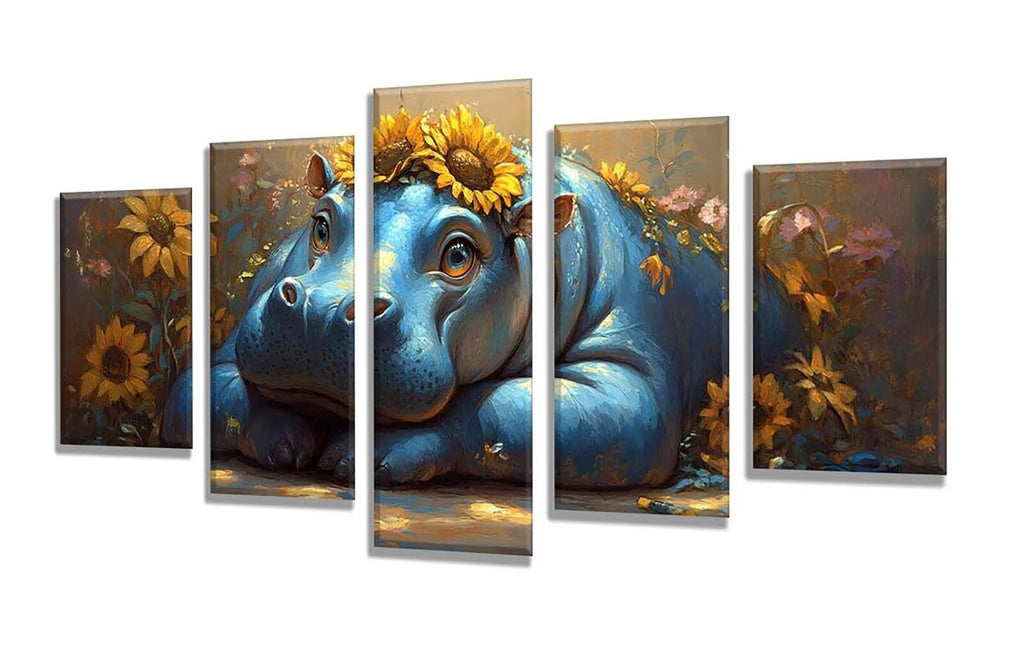 5 Pack Diamond Painting Kits Flower Hippo Large Diamond Painting Kits for Adults, Crystal Rhinestone Gems Arts and Crafts, DIY Full Drill Embroidery Paintings, Home Decor 300x180cm/120x78in q-9966
