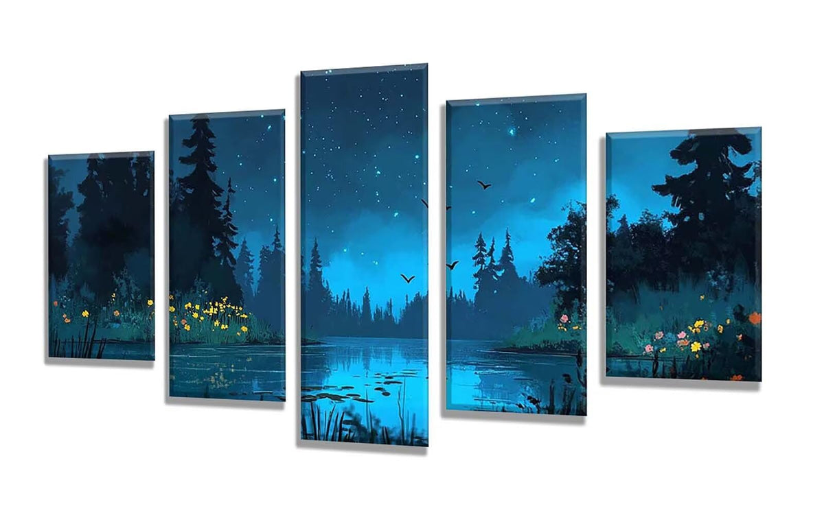 5 Pack Diamond Painting Kits Night View Lake Large Diamond Painting Kits for Adults, Crystal Gems Arts and Crafts, DIY Full Drill Embroidery Paintings for Home Wall Decor 300x180cm/120x78in q-10604