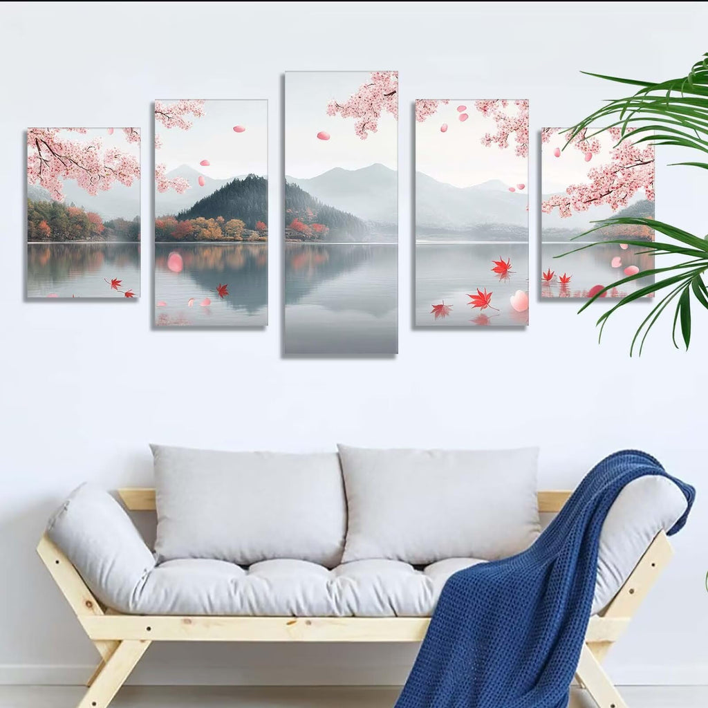 5 Pack Diamond Painting Kits Lake Landscape Large Diamond Painting Kits for Adults, Crystal Gems Arts and Crafts, DIY Full Drill Embroidery Paintings for Home Wall Decor 300x180cm/120x78in q-10560