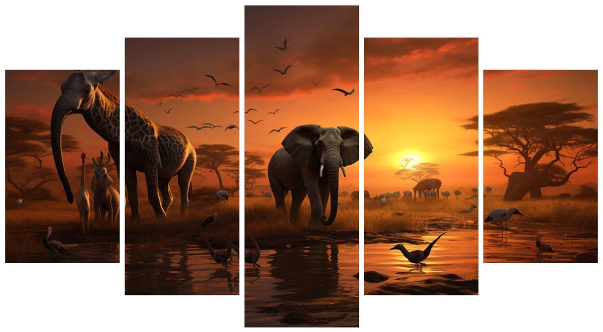 5 Panel Diamond Painting Kits 5D DIY Animal Sunset Diamond Art Kits for Adults, Full Drill Round Diamond Dots Crystal Rhinestone Gems Arts and Crafts for Home Wall Decor Gifts 120x78in E-2384