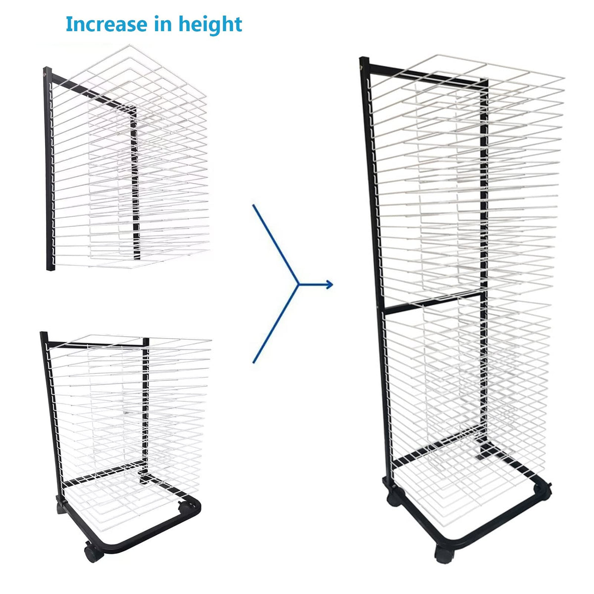 Art Drying Rack for Painting Craft Artwork Canvas Storage, Stackable Wire Shelves Metal Drying Rack for Classroom, Schools and Art Clubs, Power Coated, Black+White,40 Shelves Doubl,40 Shelves