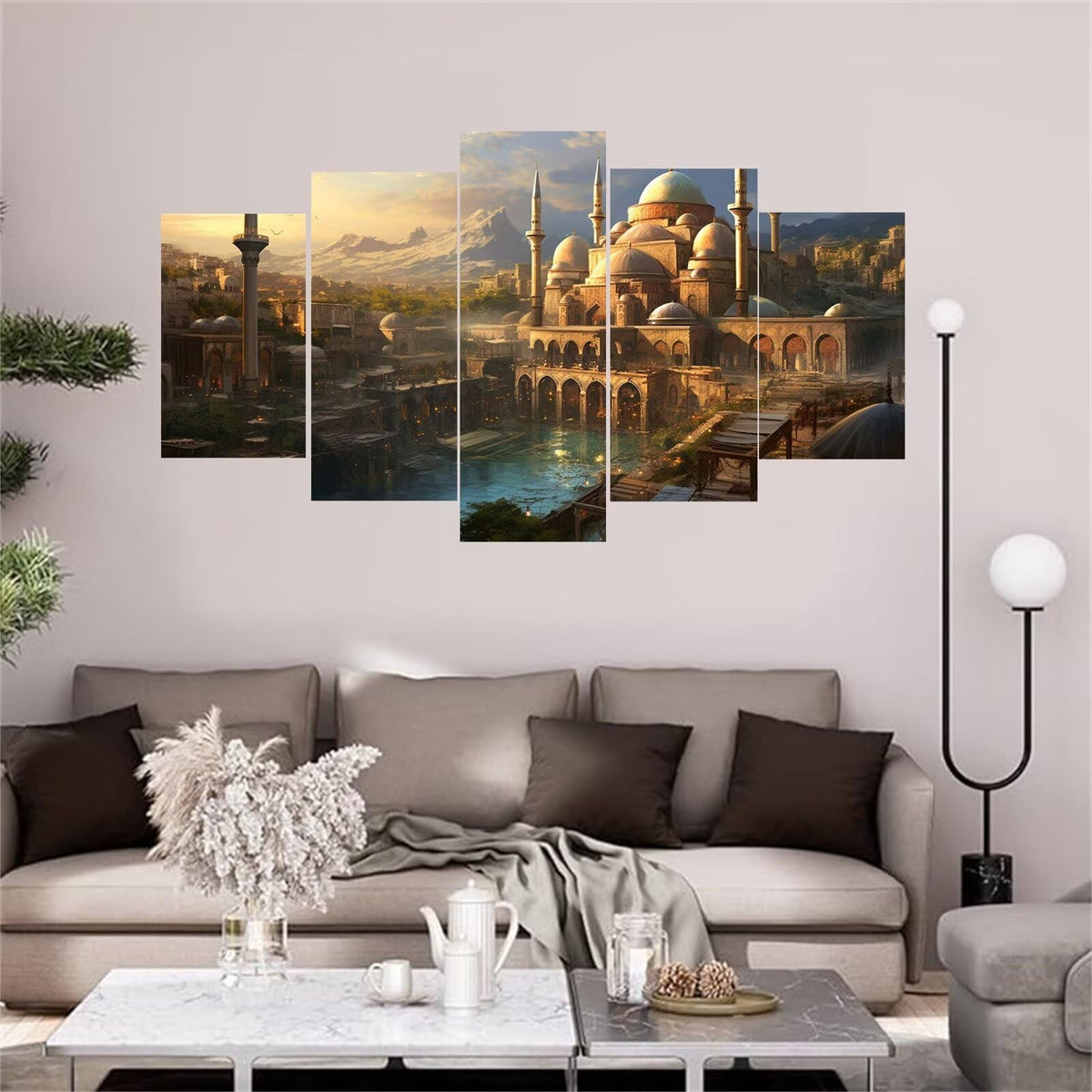 5 Panel Diamond Painting Kits 5D DIY Castle View Diamond Art Kits for Adults, Full Drill Round Diamond Dots Crystal Rhinestone Gems Arts and Crafts for Home Wall Decor Gifts 120x78in E-683