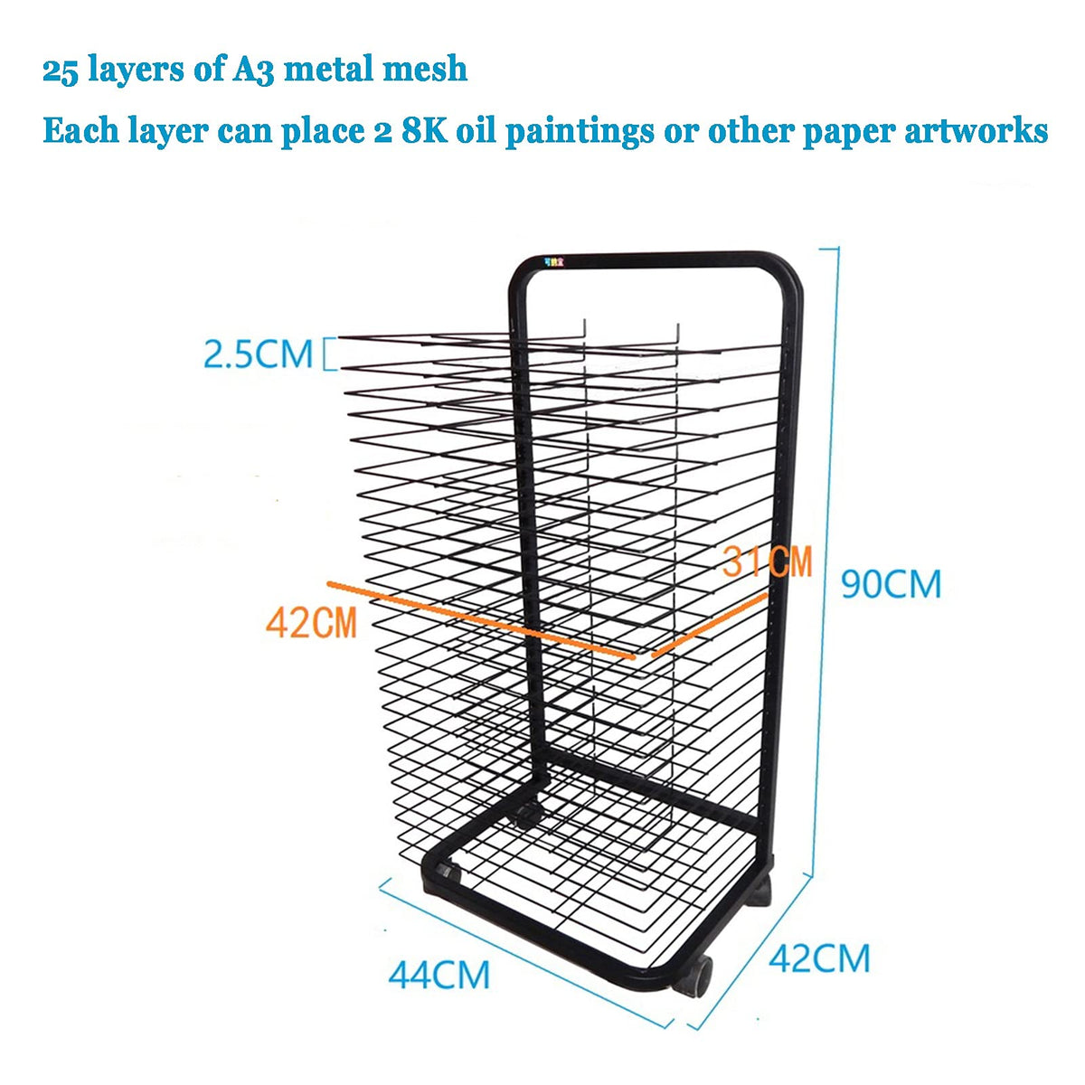Art Drying Rack for Classroom Painting Crafts, Foldable Easel, Floor-Standing Oil Painting Board, Thousand-Layer Wire Mesh Rack with Pulley, Ideal for Creative Studios and Art Schools ( Size : 25Tier