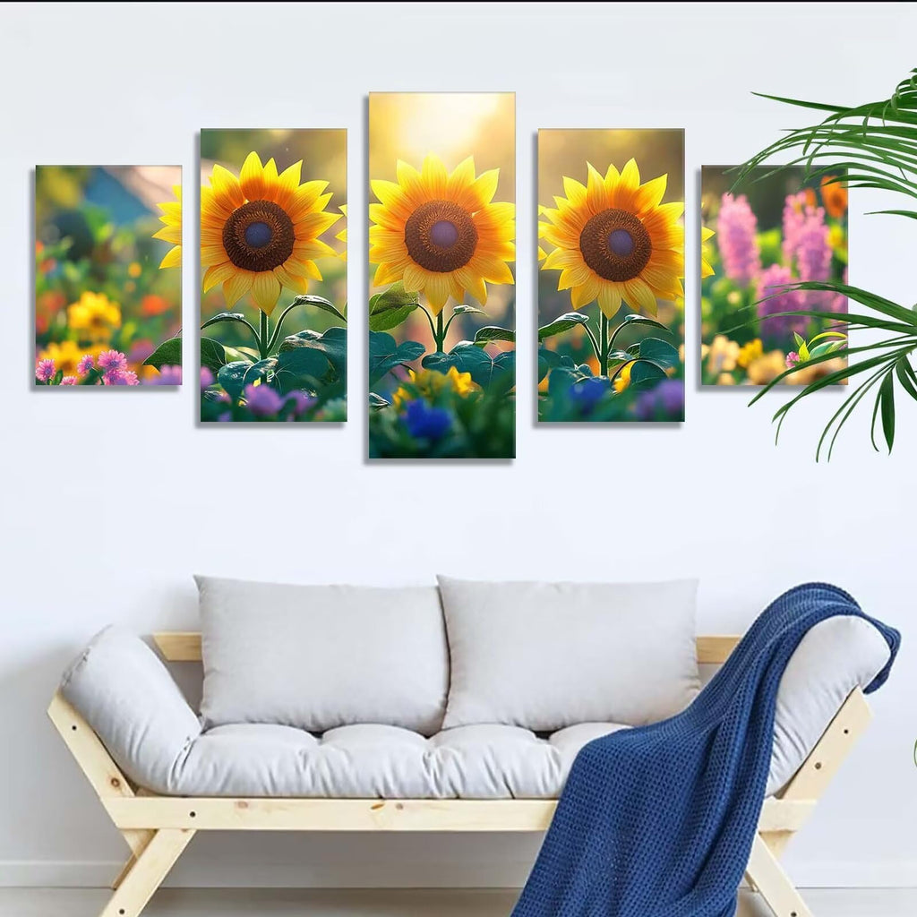 5 Pack Diamond Painting Kits Sunset Sunflower Large Diamond Painting Kits for Adults, Crystal Gems Arts and Crafts, DIY Full Drill Embroidery Paintings for Home Wall Decor 300x180cm/120x78in q-10824