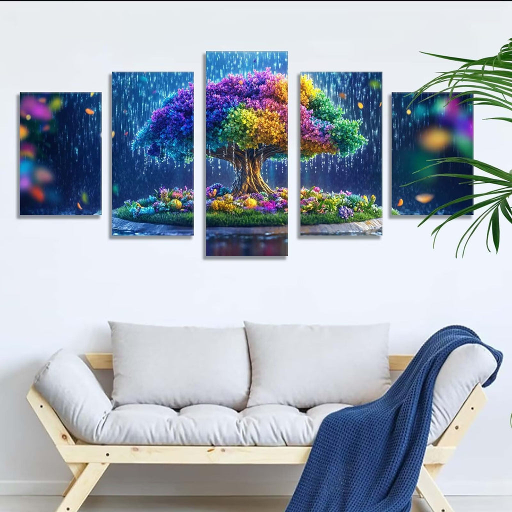 5 Pack Diamond Painting Kits Color Tree Large Diamond Painting Kits for Adults, Crystal Rhinestone Gems Arts and Crafts, DIY Full Drill Embroidery Paintings, Home Wall Decor 300x180cm/120x78in q-10417