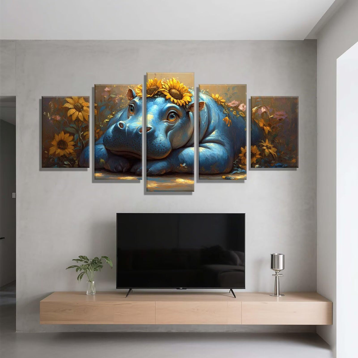 5 Pack Diamond Painting Kits Flower Hippo Large Diamond Painting Kits for Adults, Crystal Rhinestone Gems Arts and Crafts, DIY Full Drill Embroidery Paintings, Home Decor 300x180cm/120x78in q-9966