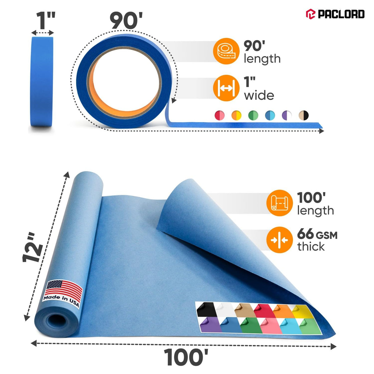 12 Rolls of Colored Kraft Paper and 12 Rolls of Colored Masking Tape