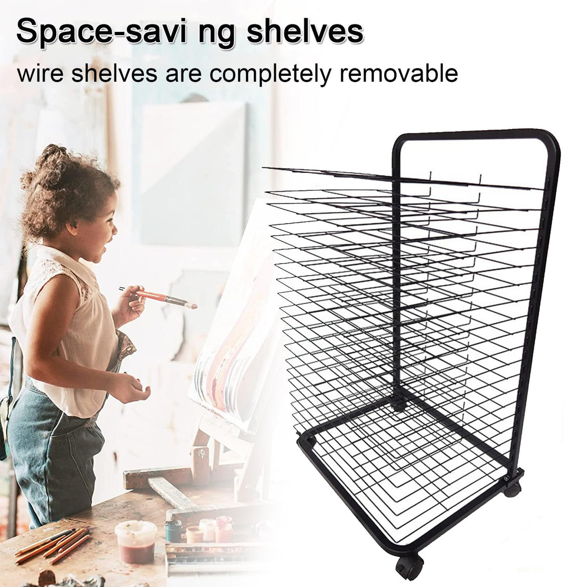 Art Drying Rack, Flexible Shelf Paint Poster Display Storage Rack Painting Crafts Artwork Canvas Storage Rack for Classroom School(20shelves)