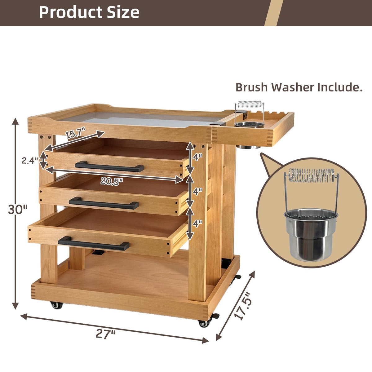 Art Supplies Storage 5-Tier Cart, Beech Wood Rolling Cart