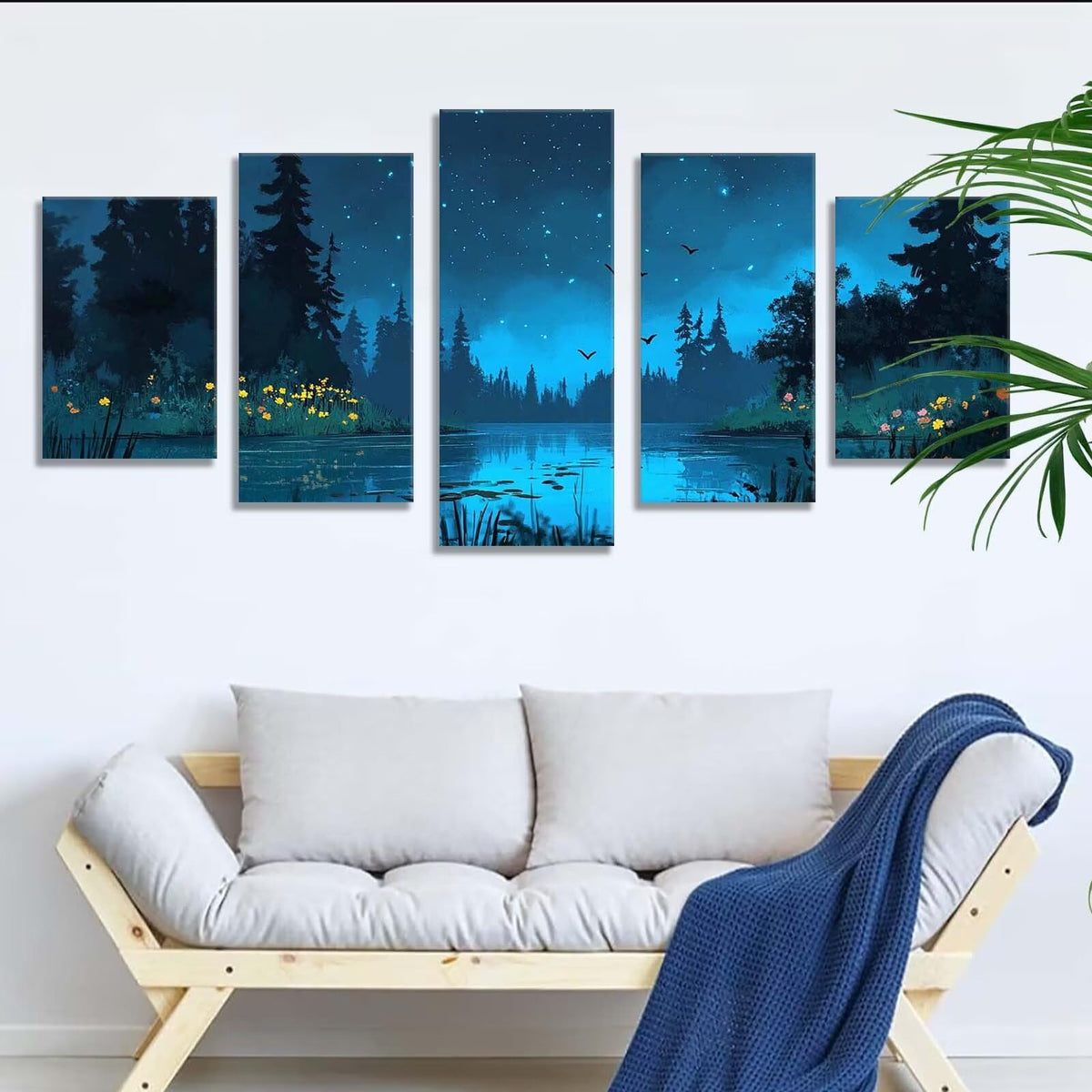 5 Pack Diamond Painting Kits Night View Lake Large Diamond Painting Kits for Adults, Crystal Gems Arts and Crafts, DIY Full Drill Embroidery Paintings for Home Wall Decor 300x180cm/120x78in q-10604