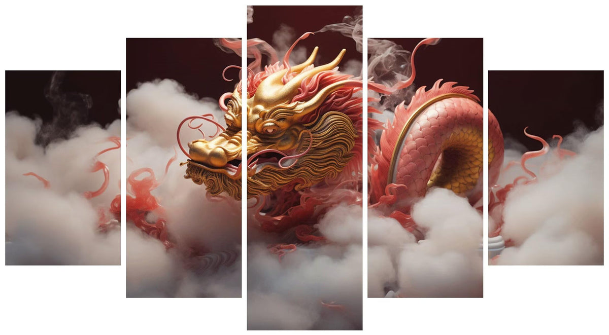 5 Panel Diamond Painting Kits 5D DIY Animals Dragons Diamond Art Kits for Adults, Full Drill Round Diamond Dots Crystal Rhinestone Gems Arts and Crafts for Home Wall Decor Gifts 120x78in E-2258