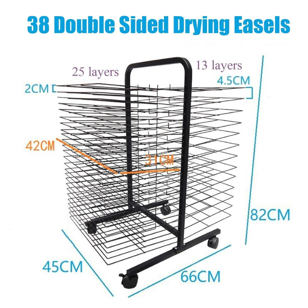 Art Drying Rack with Removable Shelves & Casters - Portable Storage Solution for Classrooms, Art Studios, Schools - Perfect for Artists & Craft Projects (38 Floors)
