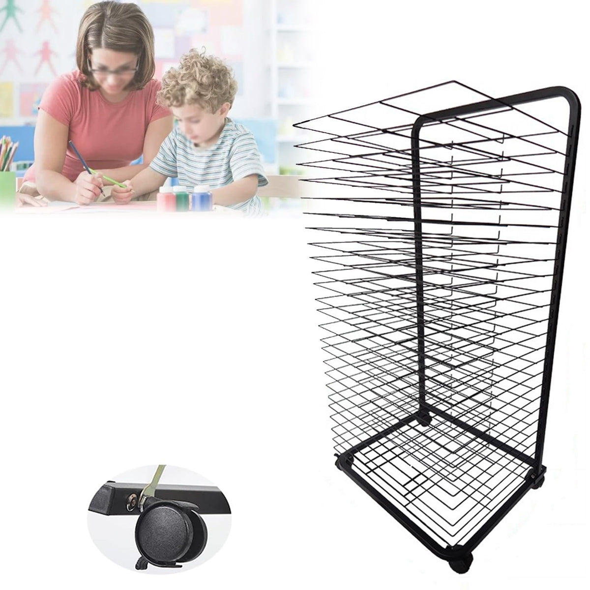 Art Drying Rack, Flexible Shelf Paint Poster Display Storage Rack Painting Crafts Artwork Canvas Storage Rack for Classroom School(20shelves)