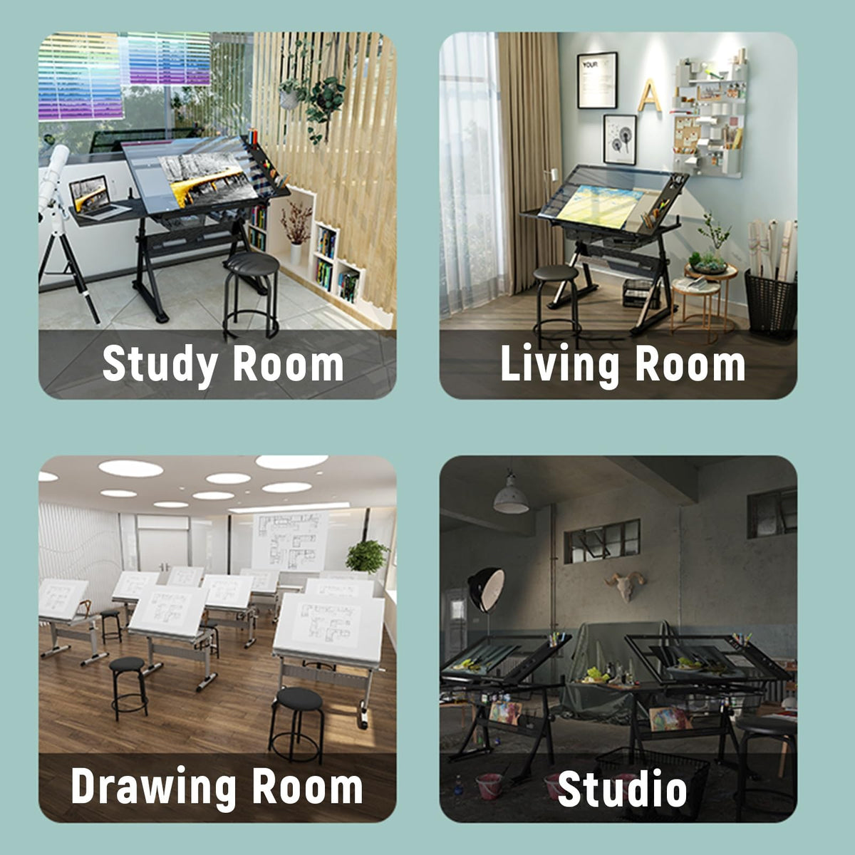 Art & Craft Workstation Hobby Drawing Desk Height Adjustable 0°-80° Tilting Tabletop Painting Table for Technical Drawing, Reading, Writing
