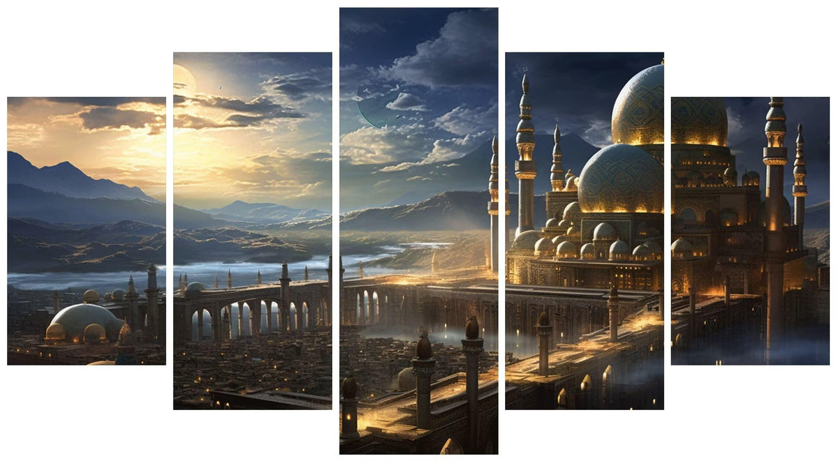 5 Panel Diamond Painting Kits 5D DIY Castle View Diamond Art Kits for Adults, Full Drill Round Diamond Dots Crystal Rhinestone Gems Arts and Crafts for Home Wall Decor Gifts 120x78in E-704