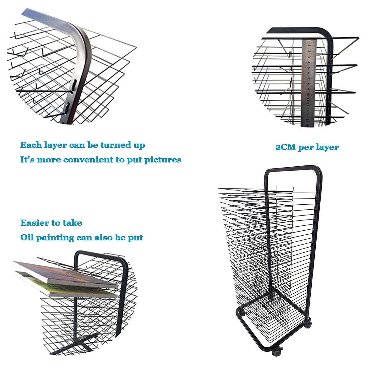 Art Drying Rack for Classroom Painting Crafts, Drying Racks,Floor-Standing Art Shelf Storage Rack on Wheels, Ideal for Education Schools and Art Clubs Shelf,Foldable to Save Space/30 Floors ( Size : 3